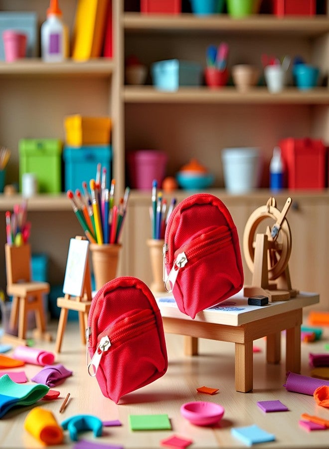 Wentoenapp 2Pcs Red Mini Doll Backpack School Bag Model Dollhouse School Accessory for 1/6 Scale Dollhouse Décor, Simulation Mini School Bag Model, Dollhouse Accessories - Image 5